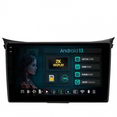 Navigatie 2K Hyundai I30 (2012-2016) 4GB RAM Android 13 Octacore Slot Sim 4G DSP GPS Wi-FI Carplay Android Auto USB Bluetooth Waze Touchscreen 9.5 Inc foto