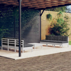 vidaXL Set mobilier grădină cu perne antracit, 7 piese, lemn masiv pin
