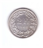 Moneda Elvetia 2 francs/franci 1968, stare foarte buna, curata, Europa, Cupru-Nichel