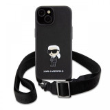 Karl Lagerfeld Husa Saffiano Crossbody Metal Ikonik iPhone 15 Plus Negru