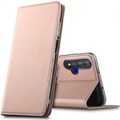 Husa Telefon Flip Book Magnet Huawei Nova 5T Honor 20 Honor 20S Rose Gold