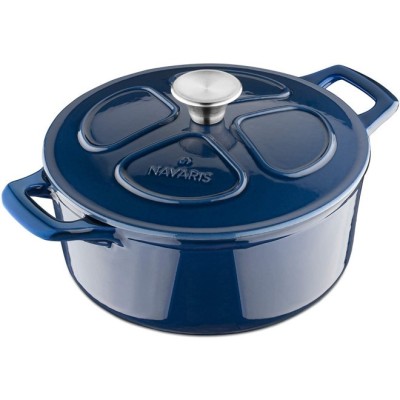 Oala din fonta cu capac Navaris - antiaderenta pentru plite/cuptoare - 24 cm - 3,5 l - albastru inchis, 48777.01.17 foto