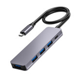 Cumpara ieftin Adaptor Hub Multifunctional 5 In 1 Techstar&reg; ZFZ5IN1C, USB-C, 4 X USB 3.0, PD Port, Compatibil PC, Memorie USB, HDD Extern, Argintiu