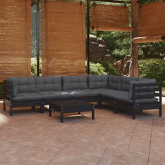 vidaXL Set mobilier gradina cu perne, 7 piese, negru, lemn masiv pin foto