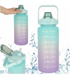 Sticla de apa pentru sport sau fitness, cu marcaj de timp si paie, motivtionala, 2000ml, multicolor