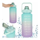 Sticla de apa pentru sport sau fitness, cu marcaj de timp si paie, motivtionala, 2000ml, multicolor