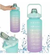Sticla de apa pentru sport sau fitness, cu marcaj de timp si paie, motivtionala, 2000ml, multicolor