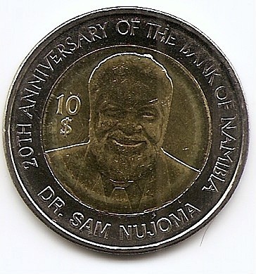Namibia 10 Dollars 2010 (20 Years Bank of Namibia) Bimetalic, B11, KM-21 UNC !!! foto