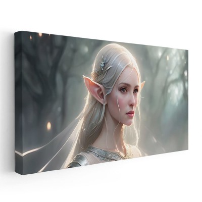 Tablou portret femeie cu urechi de elf, crem, gri 1728 Tablou canvas pe panza CU RAMA 40x80 cm foto