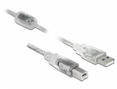 Cablu USB 2.0 tip A-B cu ferita 1m transparent, Delock 83892 foto