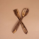 Set lingura si furculita din lemn de măslin 25 cm