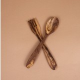 Set lingura si furculita din lemn de măslin 25 cm