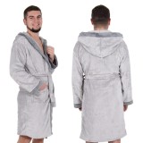 Halat de baie pentru barbati pana la genunchi, gluga mare, marimea M/L, gri Household NewTrend
