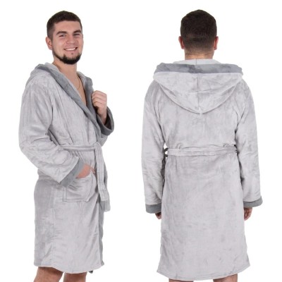 Halat de baie pentru barbati pana la genunchi, gluga mare, marimea M/L, gri Household NewTrend foto