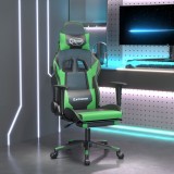 VidaXL Scaun de gaming cu suport picioare negru/verde, piele ecologică