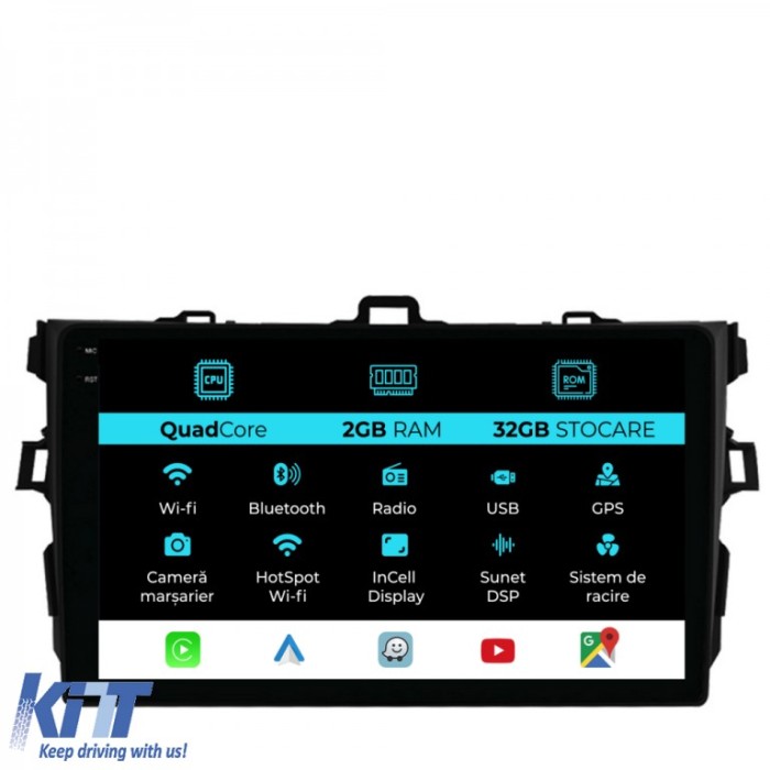 Navigatie Dedicata Toyota Corolla (2006-2013), 9Inch, 2Gb Ram, 32Gb Stocare, Carplay Performance AutoTuning