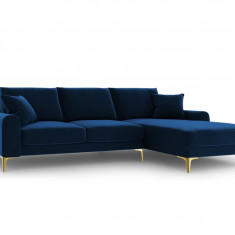 Coltar dreapta, Madara, Mazzini Sofas, 5 locuri, gold legs, 254x182x90 cm, catifea, albastru regal