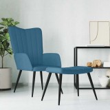 Scaun de relaxare cu taburet, albastru, catifea
