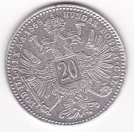 AUSTRIA 20 KREUZER 1868