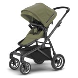 Carucior Thule Sleek verde kaki cu cadru negru, pliere compacta