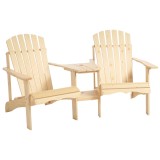 Outsunny Adirondack Gartenstuhl cu Masă și Orificiu pentru Umbrelă, 2 Locuri Scaun Grupa pentru Grădină Mobilier Exterior pentru Balcon Lemn Masiv Nat