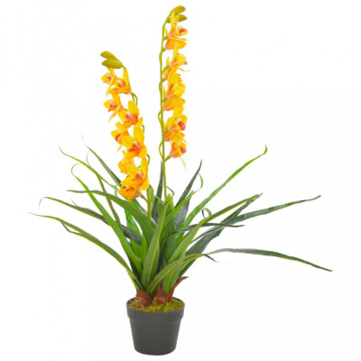 Plantă Artificială Orhidee Cu Ghiveci Galben 90 cm 280170 foto