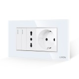Cumpara ieftin Intrerupator Dublu + Priza Ingusta + Priza Schuko cu Rama din Sticla LUXION, Standard Italian, 4M SmartElectro IntelligentHouse