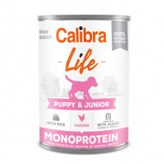 Calibra Life Mono Protein, Pui cu Orez, Conservă hrană umedă mono proteică fără cereale câini juniori, (pate), 400g