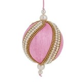 Ornament Brad de Craciun Glob Roz cu Strass și Margele, CMCLASS