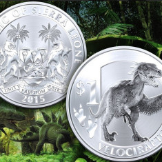 Sierra Leone 1 dollar 2015 Argintiu UNC Velociraptor 40mm