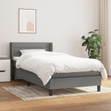 vidaXL Pat box spring cu saltea, gri &icirc;nchis, 90x190 cm, textil