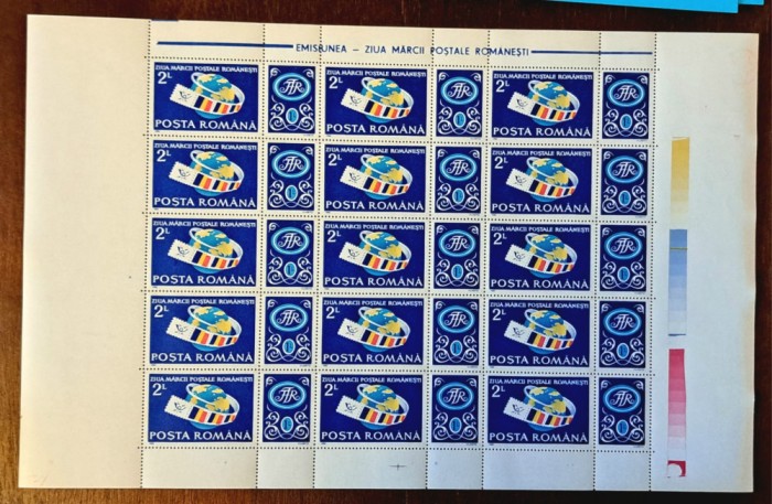 TIMBRE ROM&Acirc;NIA LP1245/1990 ZIUA MARCII POSTALE-Coala 15timbre +15 viniete -MNH