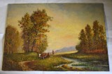Szehr (pictor maghiar posibil Baia Mare) - Peisaj cu vaci - tablou vechi in ulei
