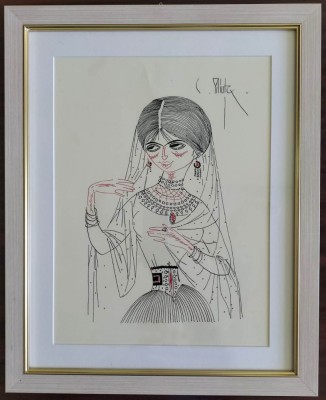 Constantin PILIUŢĂ (1929-2003)-T&amp;acirc;nără domniţă, grafică, raritate foto