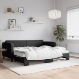 Cumpara ieftin Pat de zi cu extensie și saltele, negru, 90x200 cm, textil
