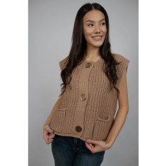 PULOVER TIP VESTA SCURTA DIN TRICOT GROS ANNE TALIE UNICA Camel