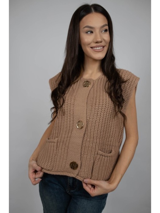PULOVER TIP VESTA SCURTA DIN TRICOT GROS ANNE TALIE UNICA Camel