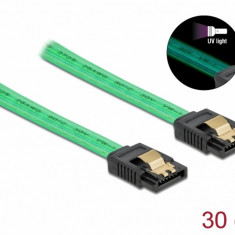 Cablu SATA III 6 Gb/s UV glow effect 30cm Verde, Delock 82064