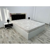 Pat Carla 160 cm x 200 cm Alb Negru cu Set Noptiere si fara Saltea