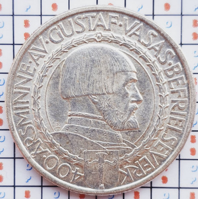 1035 Suedia 2 kronor 1921 Gustaf Vasa km 799 argint foto