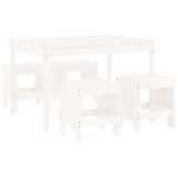 Set de dining pentru gradina, 5 piese, alb, lemn masiv de pin