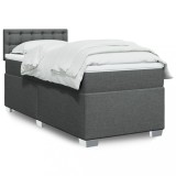 Cumpara ieftin Pat box spring cu saltea, gri &icirc;nchis, 80x200 cm, textil
