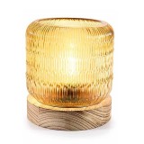 Cumpara ieftin Veioza cu incarcare baterii, sticla galbena lemn natur &Oslash; 13 cm x 14,5 H