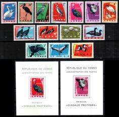 Congo (Kinshasa) 1963, Mi #112-118 + 138-144** + 2 blocuri nedant., fauna, pasari, MNH. RARE!!! Cota 92$!