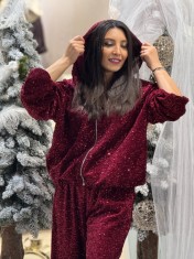 Jacheta dama bordo cu gluga si fermoar