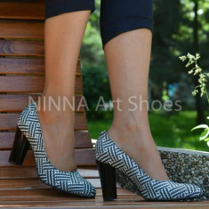 Pantofi dama eleganti din piele Ninna Art A52 alb-negru foto