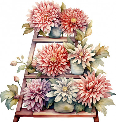 Sticker decorativ, Flori Crizanteme, Roz, 63 cm, 1363STK-3 foto