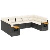 Set mobilier de gradina cu perne, 9 piese, negru, poliratan