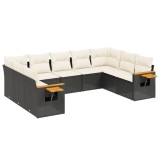Cumpara ieftin Set mobilier de gradina cu perne, 9 piese, negru, poliratan