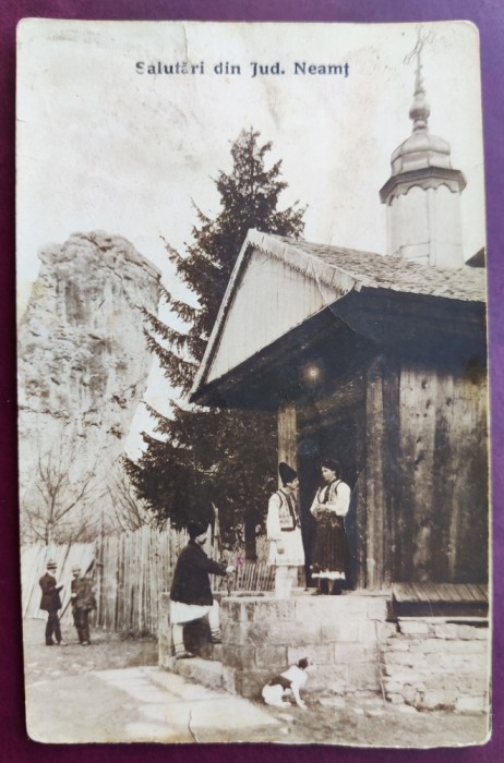 Salutari din Jud. Neamt - Biserica de la Piatra Teiului - Calugareni - tip fotografie, animata, circulata la Iasi, Editura SOCEC